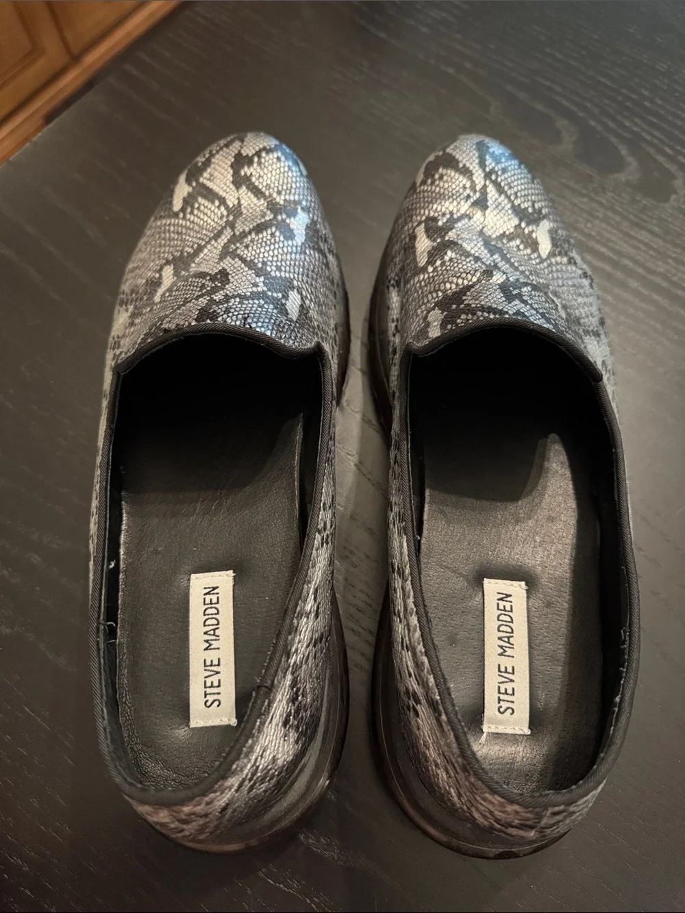 Steve Madden Men's Slip-On Snake Print Loafers - Black & White